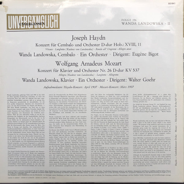 Wanda Landowska, Joseph Haydn, Wolfgang Amadeus Mozart : II (LP, Mono)