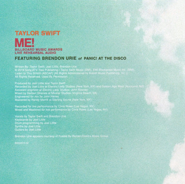 Taylor Swift Featuring Brendon Urie : Me! (Billboard Music Awards Live Rehearsal Audio) (CD, Single, Ltd)