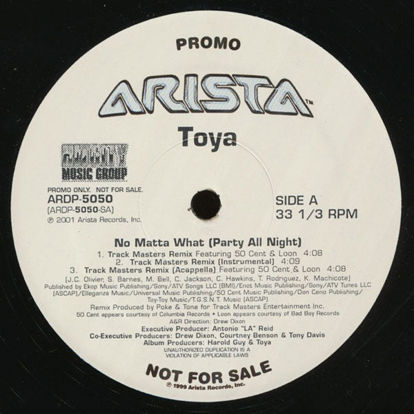 Toya (2) : No Matta What (Party All Night) (12", Promo)