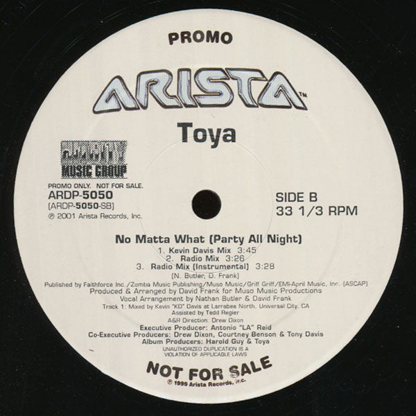 Toya (2) : No Matta What (Party All Night) (12", Promo)