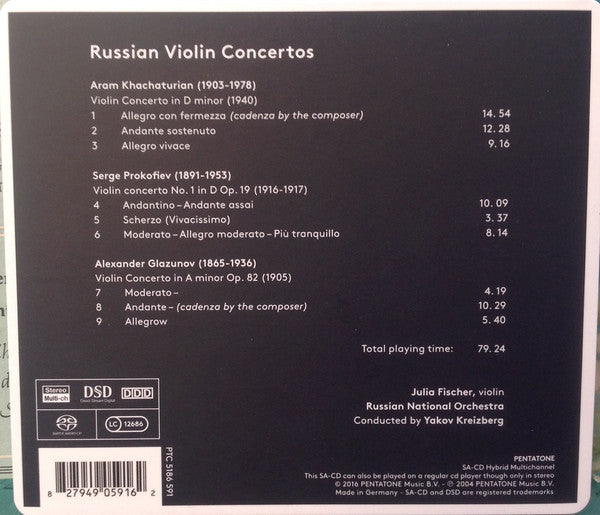 Aram Khatchaturian / Sergei Prokofiev / Alexander Glazunov – Julia Fischer (4), Russian National Orchestra, Yakov Kreizberg : Russian Violin Concertos (SACD, Hybrid, Multichannel, Album, RE, DSD)