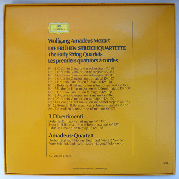 Wolfgang Amadeus Mozart, Amadeus-Quartett : Die Frühen Streichquartette / The Early Strings Quartets / Les Premiers Quatuors à Cordes (4xLP + Box)