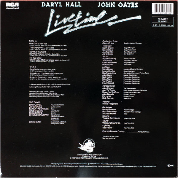 Daryl Hall & John Oates : Livetime (LP, Album, RE)