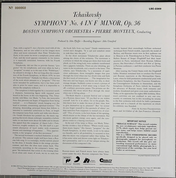 Pyotr Ilyich Tchaikovsky, Pierre Monteux / Boston Symphony Orchestra : Symphony No. 4 (LP, Ltd, Num, RE, RM, 200)