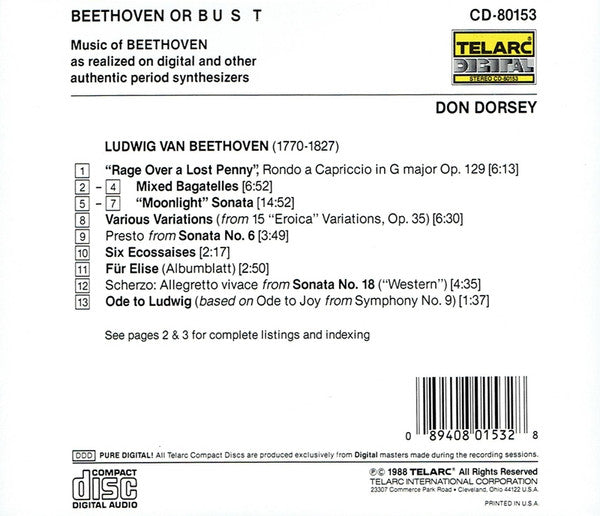 Don Dorsey : Beethoven Or Bust (CD, Album)