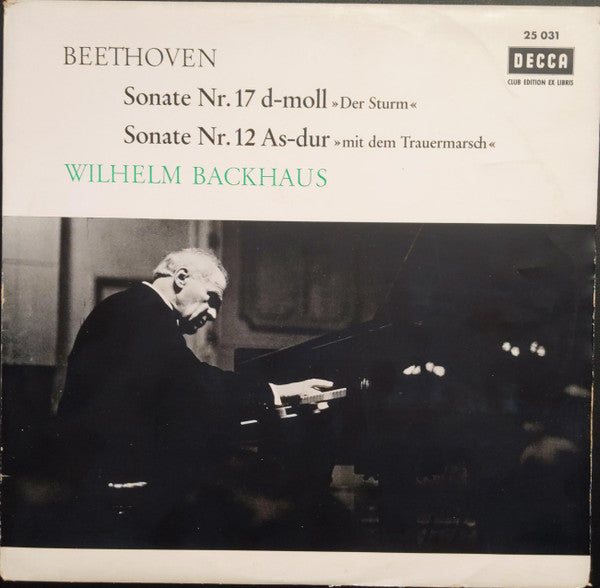 Ludwig van Beethoven, Wilhelm Backhaus : Sonate Nr. 17 D-moll / Sonate Nr. 12 As-dur (LP, Club, Bla)