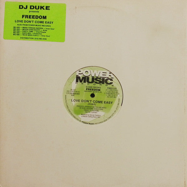 DJ Duke Presents Freedom Featuring Lee Smith Jr. : Love Don't Come Easy (12")