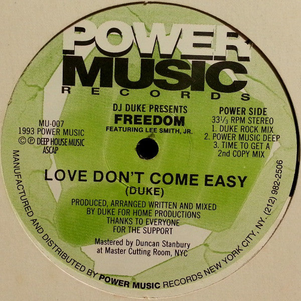 DJ Duke Presents Freedom Featuring Lee Smith Jr. : Love Don't Come Easy (12")