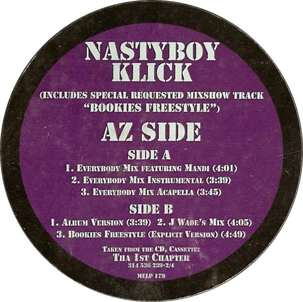 Nastyboy Klick : AZ Side / Bookies Freestyle (12", Promo)