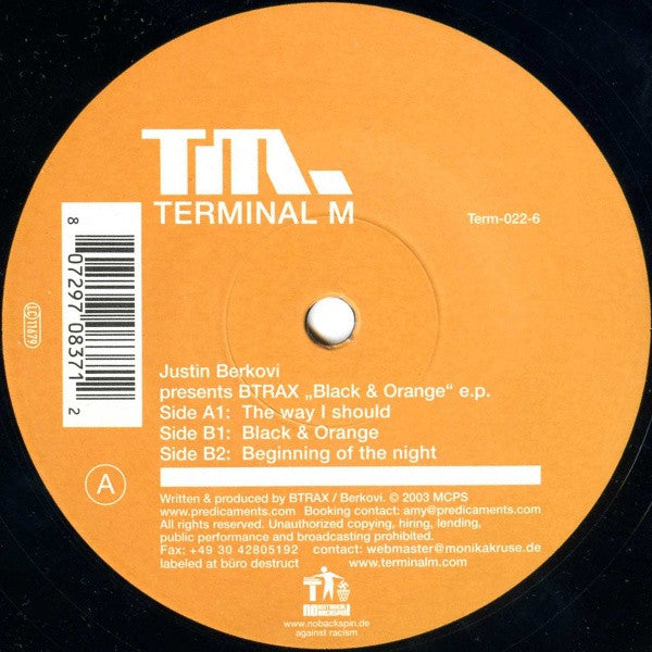 Justin Berkovi Presents BTrax : Black & Orange E.P. (12", EP)