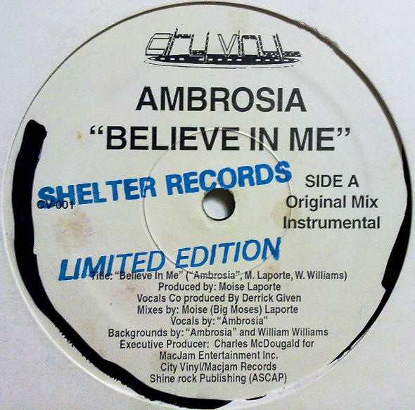 Ambrosia : Believe In Me (12", Ltd)