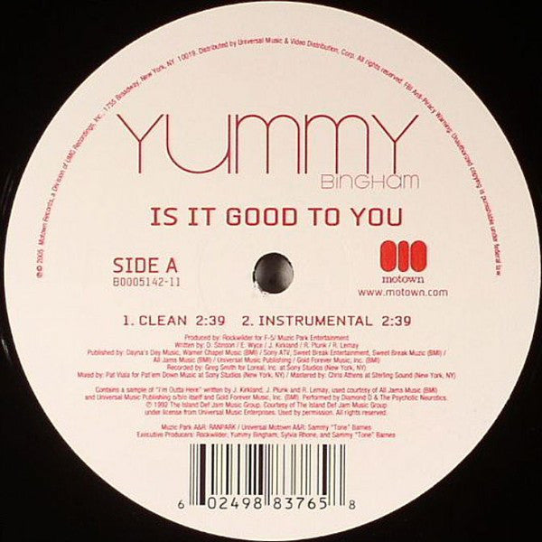 Elizabeth "Yummy" Bingham : Is It Good To You (12")