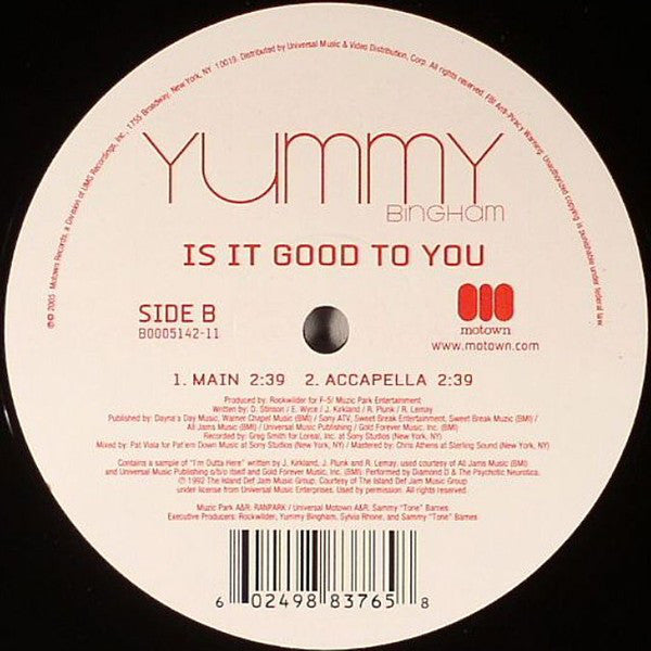 Elizabeth "Yummy" Bingham : Is It Good To You (12")