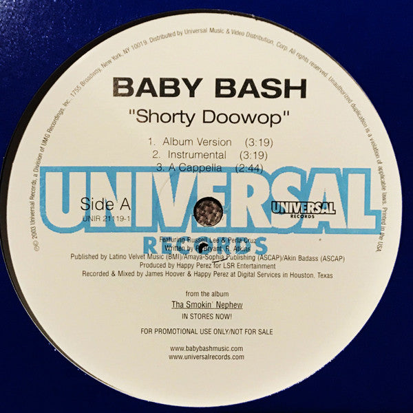 Baby Bash : Shorty Doowop (12", Promo)