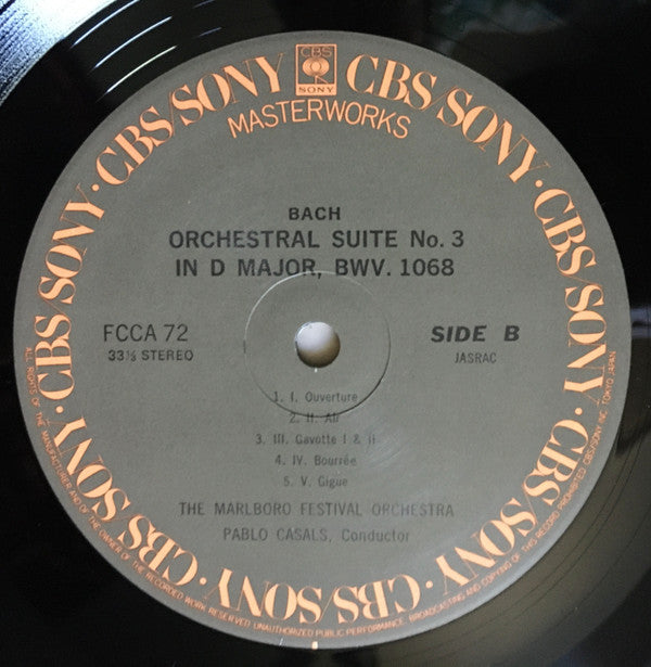 Johann Sebastian Bach, Pablo Casals, Marlboro Festival Orchestra : Bach Orchestral Suite No. 2 in B Minor, BWV. 1067 and No. 3 in D Major, BWV. 1068 (LP, RE)