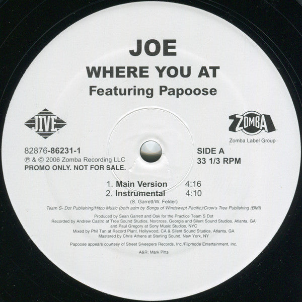 Joe Feat. Papoose : Where You At (12", Promo)