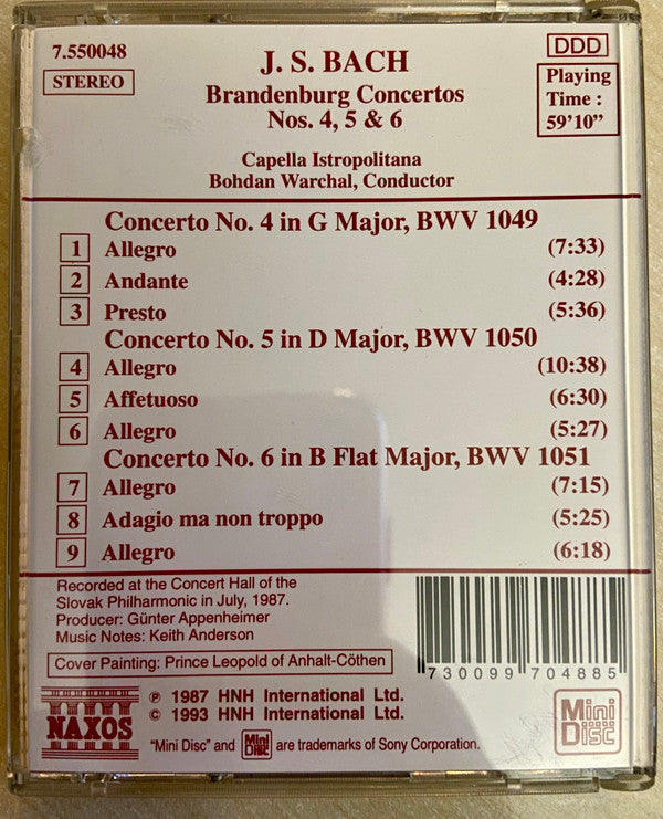 Johann Sebastian Bach / Capella Istropolitana / Bohdan Warchal : Brandenburg Concertos Nos. 4, 5 & 6 (MD)