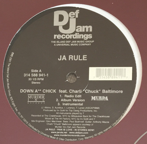 Ja Rule : Down A** Chick / Smokin And Ridin (12")