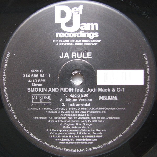 Ja Rule : Down A** Chick / Smokin And Ridin (12")