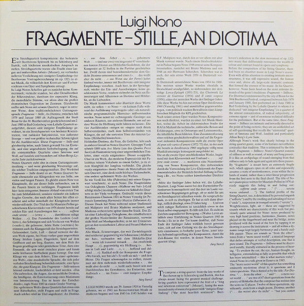 Luigi Nono - LaSalle Quartet : Fragmente – Stille, An Diotima (LP)