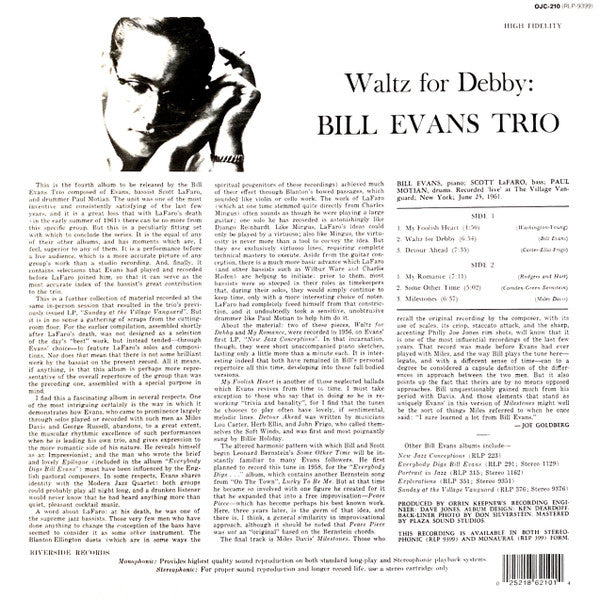 The Bill Evans Trio : Waltz For Debby (LP, Album, Ltd, RE, Red)