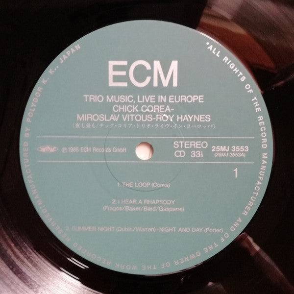 Chick Corea, Miroslav Vitous, Roy Haynes : Trio Music, Live In Europe (LP, Album)