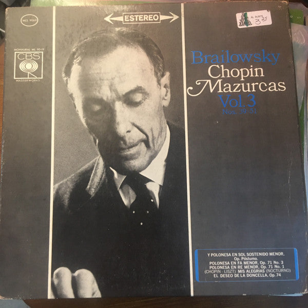 Frédéric Chopin, Alexander Brailowsky : The Complete Mazurkas Vol. 3 Nos. 39-51 (LP)