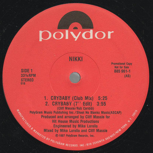 Nikki (20) : Cry Baby (12", Promo)