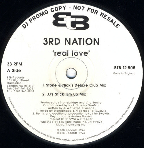 3rd Nation : Real Love (12", Promo)