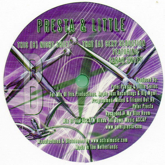 Peter Presta & Little Carlos Featuring Sarah Sweet : Sexy Seduction (12")