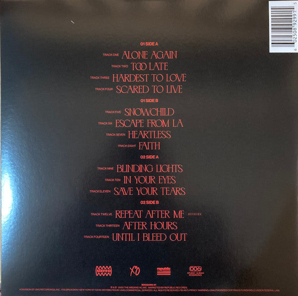 The Weeknd : After Hours (2xLP, Album, Ltd, Red)