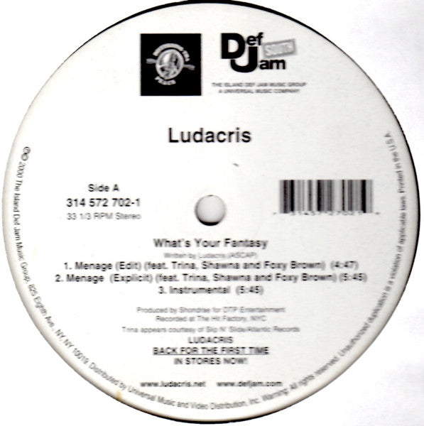 Ludacris : What's Your Fantasy / Ho (12")