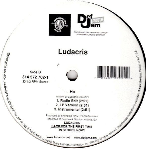 Ludacris : What's Your Fantasy / Ho (12")