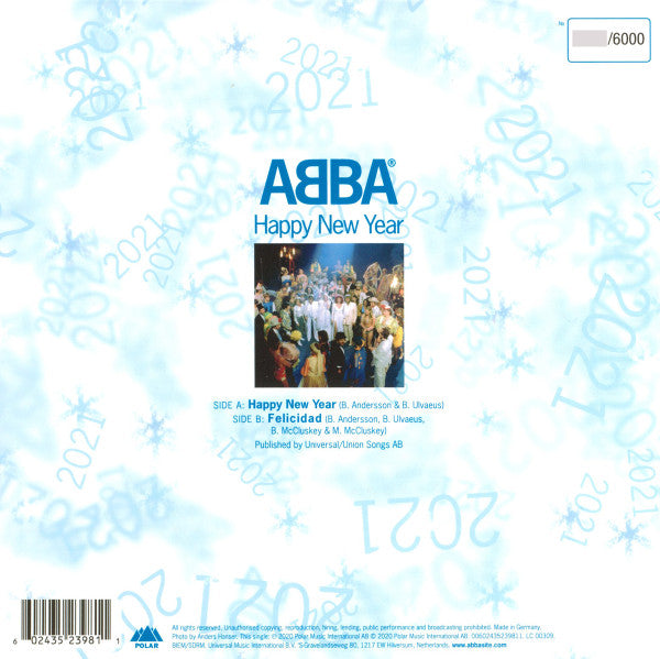 ABBA : Happy New Year (7", Single, Ltd, Num, RE, Blu)