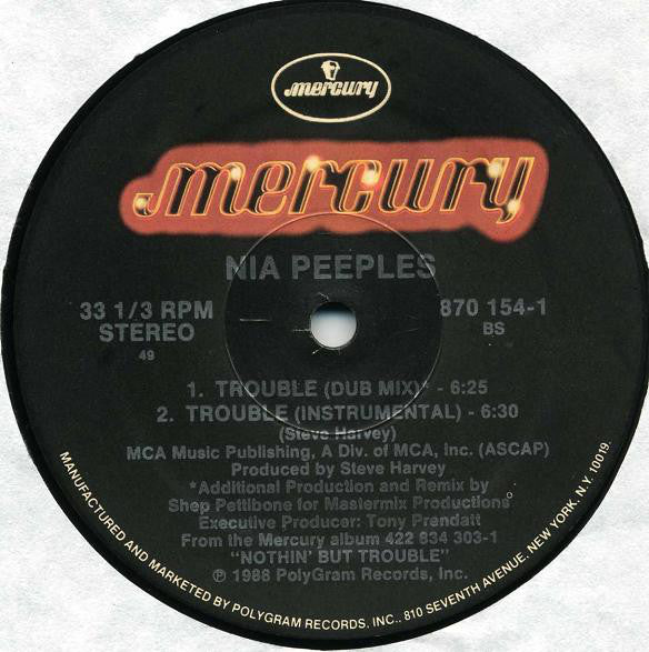 Nia Peeples : Trouble (12", Single, 49)