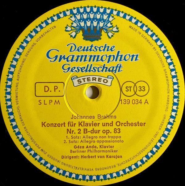 Johannes Brahms - Géza Anda, Herbert Von Karajan, Berliner Philharmoniker : Klavierkonzert Nr. 2 B-Dur (LP, Album)