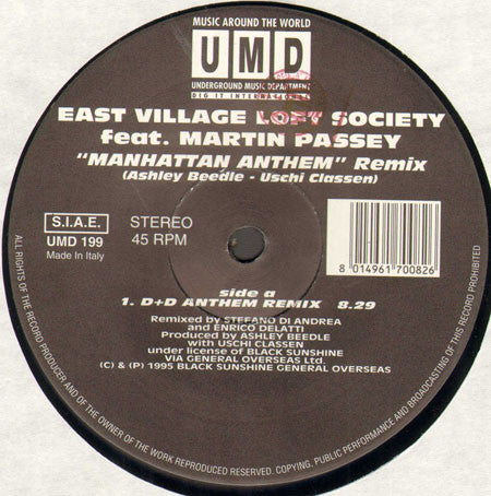 The East Village Loft Society feat. Martin Passey : Manhattan Anthem Remix (12", S/Sided)