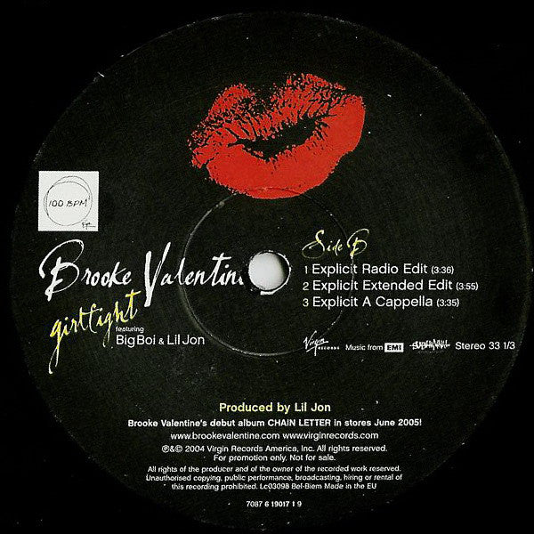 Brooke Valentine Featuring Big Boi & Lil' Jon : Girlfight (12", Promo)