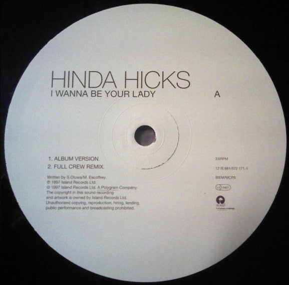 Hinda Hicks : I Wanna Be Your Lady (12")