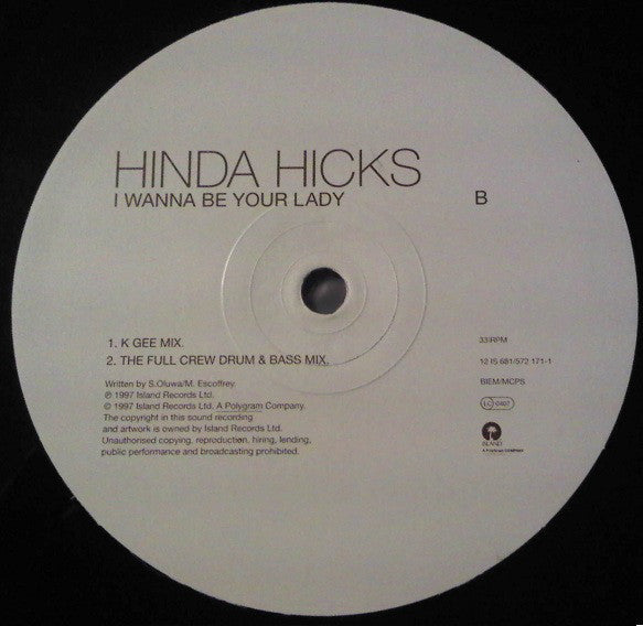 Hinda Hicks : I Wanna Be Your Lady (12")