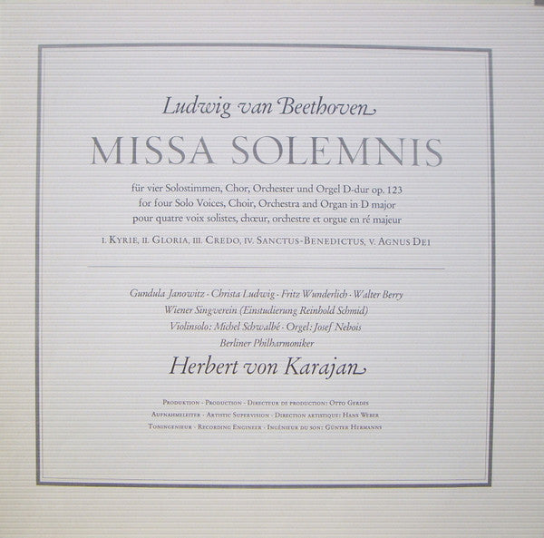 Ludwig van Beethoven - Gundula Janowitz · Christa Ludwig · Fritz Wunderlich · Walter Berry · Wiener Singverein · Berliner Philharmoniker · Herbert von Karajan : Missa Solemnis  (2xLP, Album + Box)