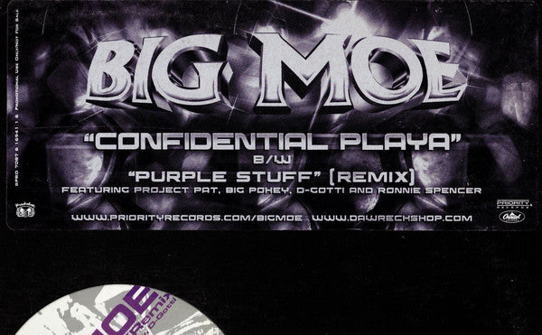 Big Moe : Confidential Playa / Purple Stuff (Remix) (12", Promo)