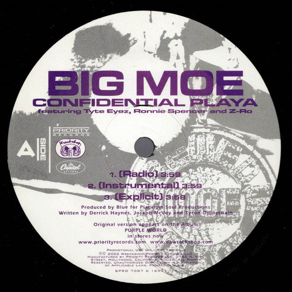 Big Moe : Confidential Playa / Purple Stuff (Remix) (12", Promo)