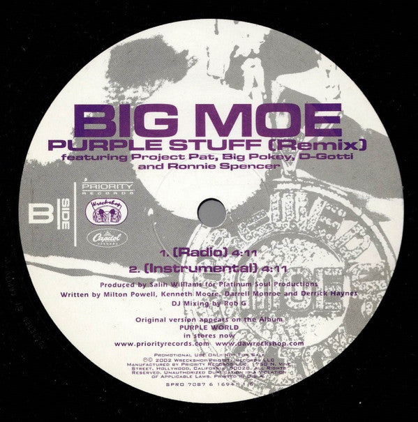 Big Moe : Confidential Playa / Purple Stuff (Remix) (12", Promo)