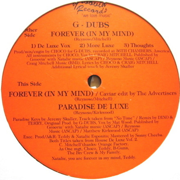 G-Dubs : Forever (In My Mind) (12")