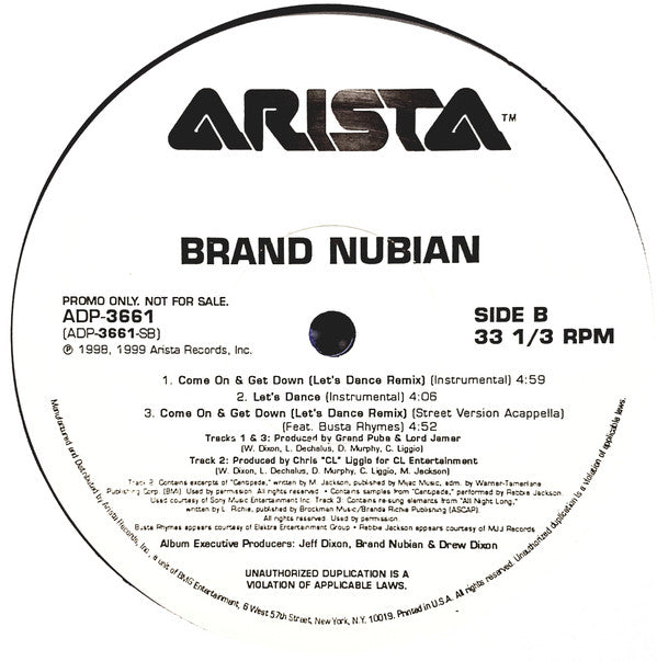 Brand Nubian : Come On & Get Down / Let's Dance (12", Promo)