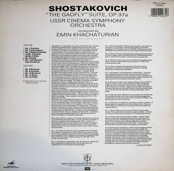 Dmitri Shostakovich - Эмин Хачатурян, Оркестр Кинематографии : Music For The Film: The Gadfly (LP, Album, RE)