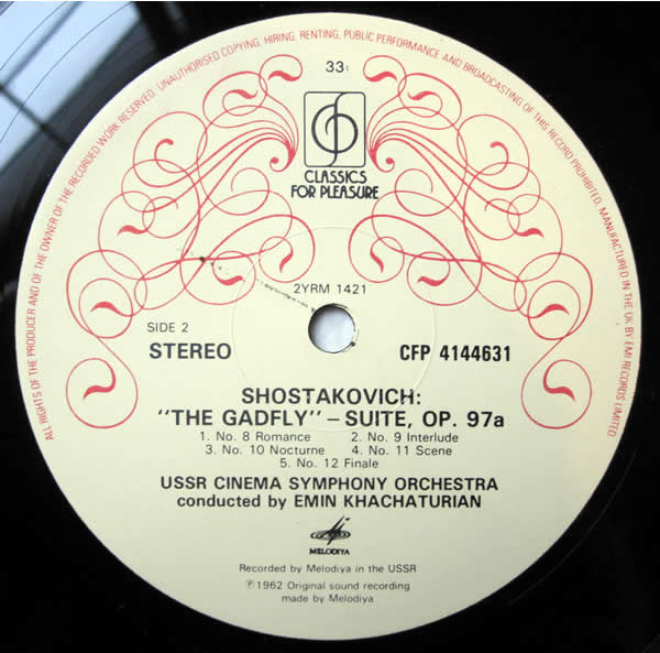 Dmitri Shostakovich - Эмин Хачатурян, Оркестр Кинематографии : Music For The Film: The Gadfly (LP, Album, RE)