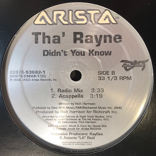 Tha' Rayne : Didn't You Know (12", Single)