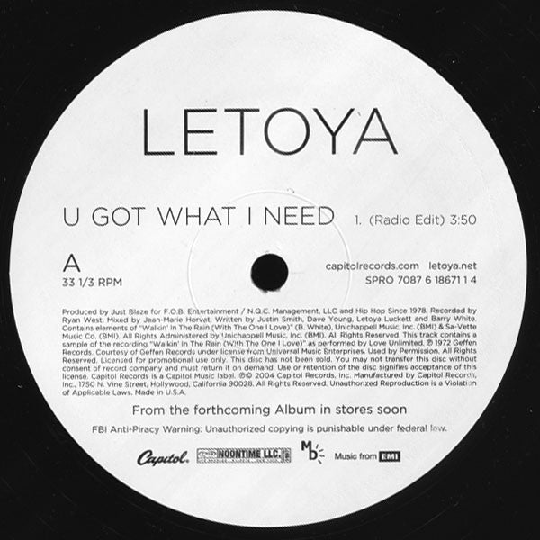 LeToya : U Got What I Need (12", Single, Promo)